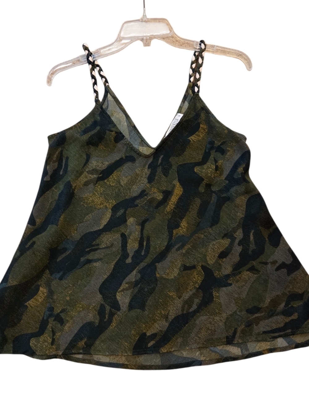 Wanderlux Camoflage Green Black Tank Braided Straps Vneck Size Small ( Runs Big)